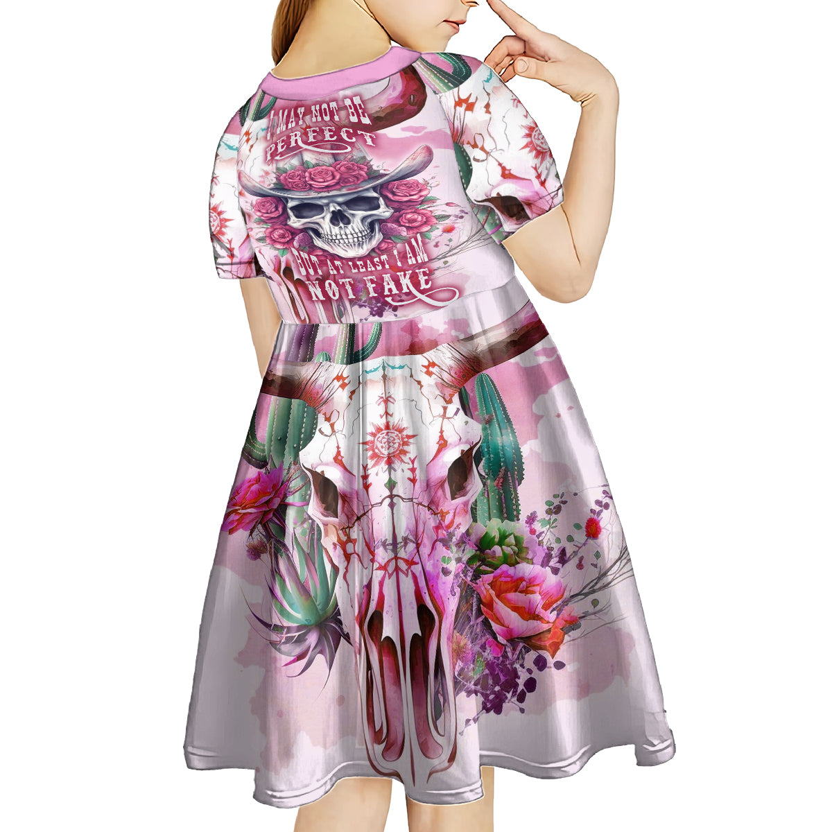 I May Not Be Perfect But At Least I Am Not Fake Skull Kid Short Sleeve Dress - Wonder Print Shop