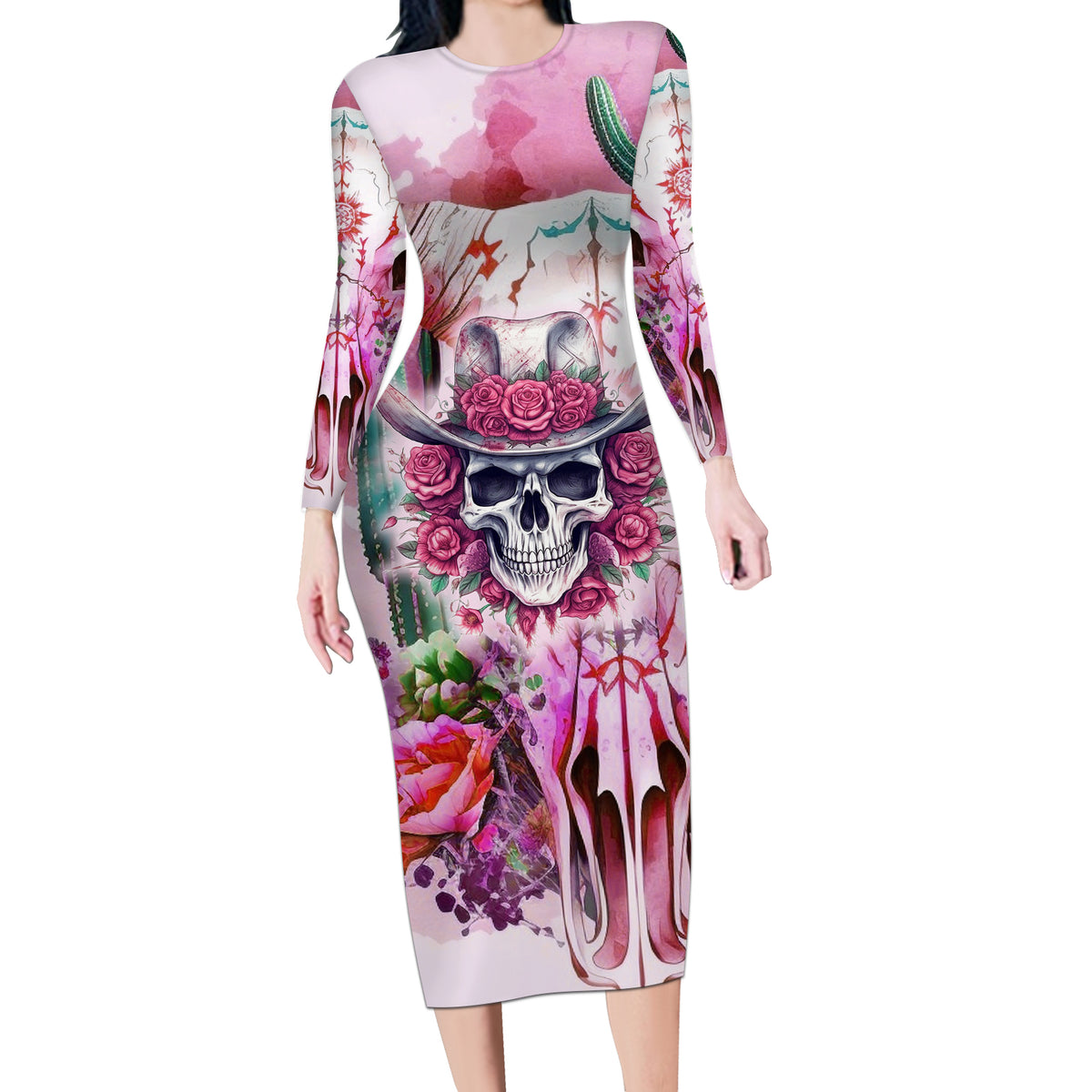 I May Not Be Perfect But At Least I Am Not Fake Skull Long Sleeve Bodycon Dress - Wonder Print Shop