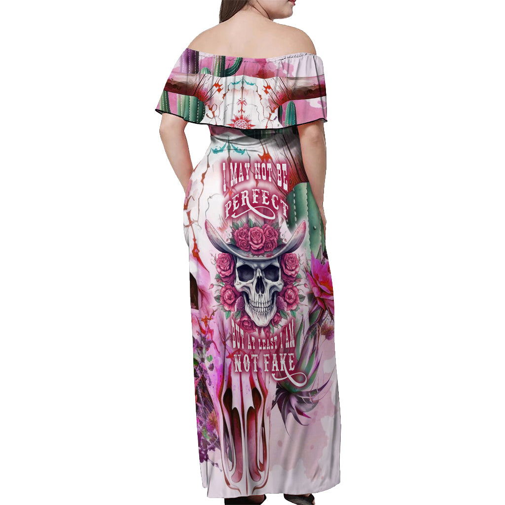 I May Not Be Perfect But At Least I Am Not Fake Skull Off Shoulder Maxi Dress - Wonder Print Shop