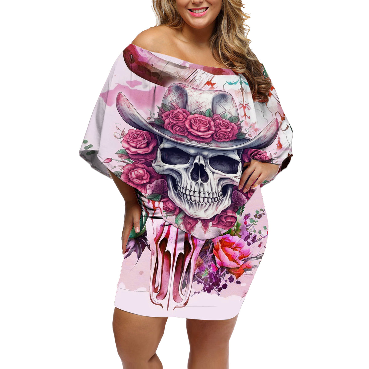 I May Not Be Perfect But At Least I Am Not Fake Skull Off Shoulder Short Dress - Wonder Print Shop