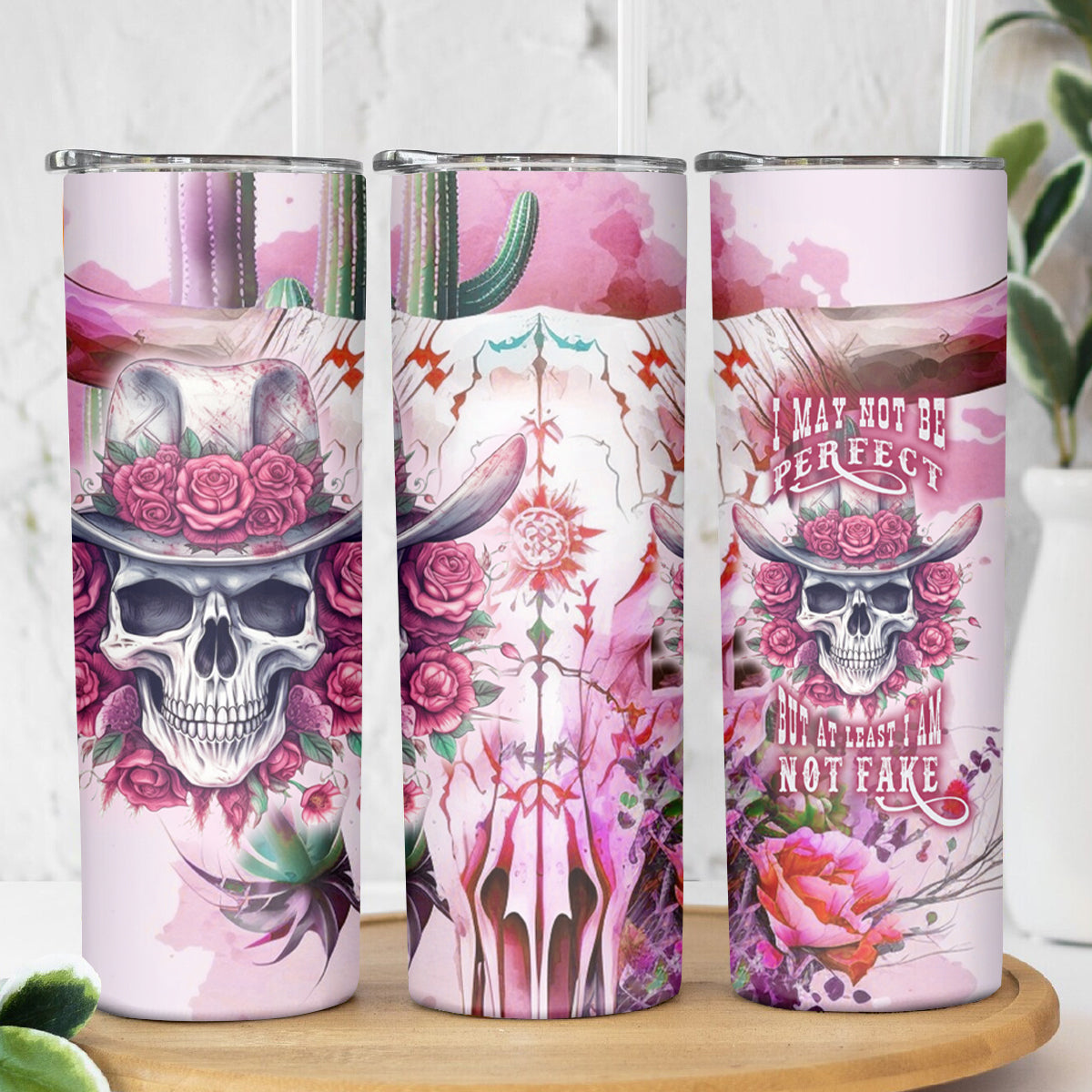 I May Not Be Perfect But At Least I Am Not Fake Skull Skinny Tumbler - Wonder Print Shop