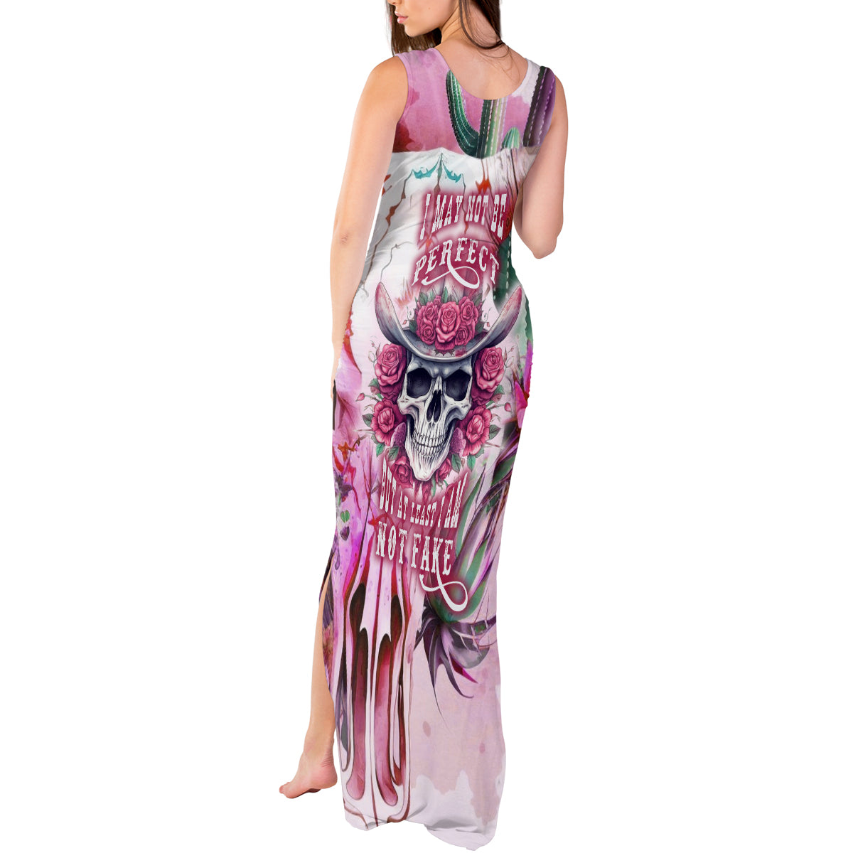 I May Not Be Perfect But At Least I Am Not Fake Skull Tank Maxi Dress - Wonder Print Shop