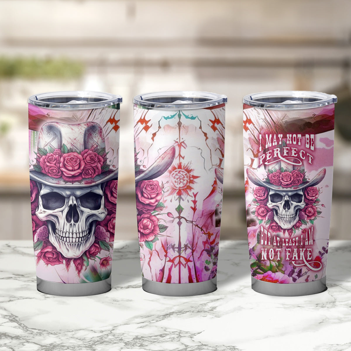 I May Not Be Perfect But At Least I Am Not Fake Skull Tumbler Cup - Wonder Print Shop