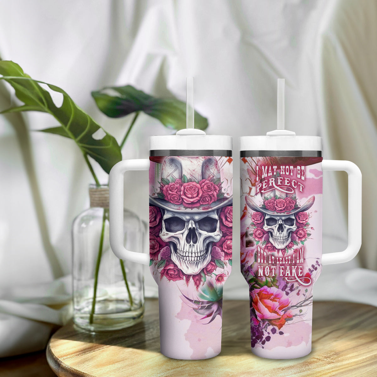 I May Not Be Perfect But At Least I Am Not Fake Skull Tumbler With Handle - Wonder Print Shop