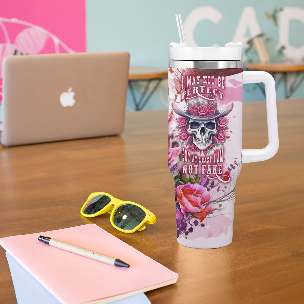 I May Not Be Perfect But At Least I Am Not Fake Skull Tumbler With Handle - Wonder Print Shop