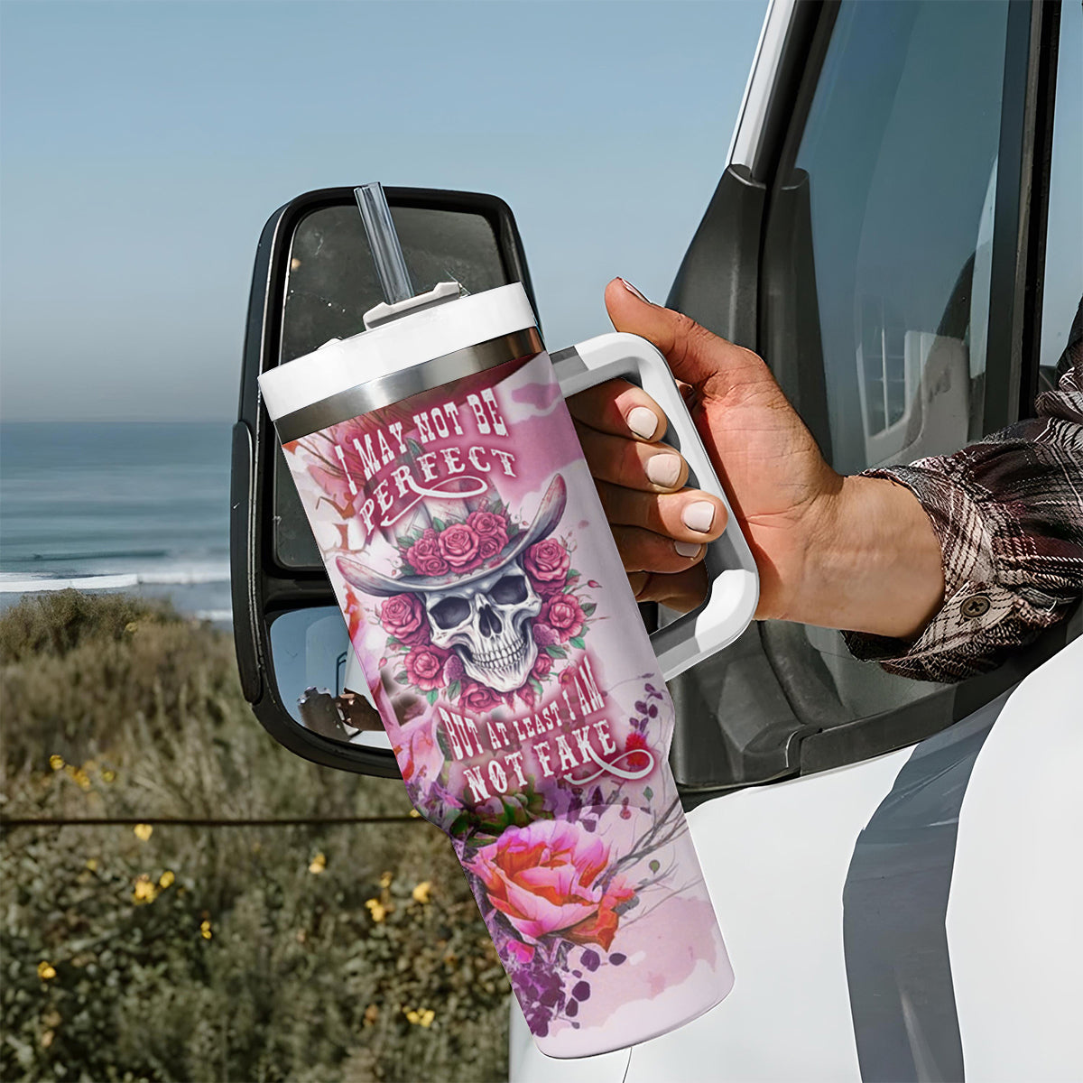 I May Not Be Perfect But At Least I Am Not Fake Skull Tumbler With Handle - Wonder Print Shop