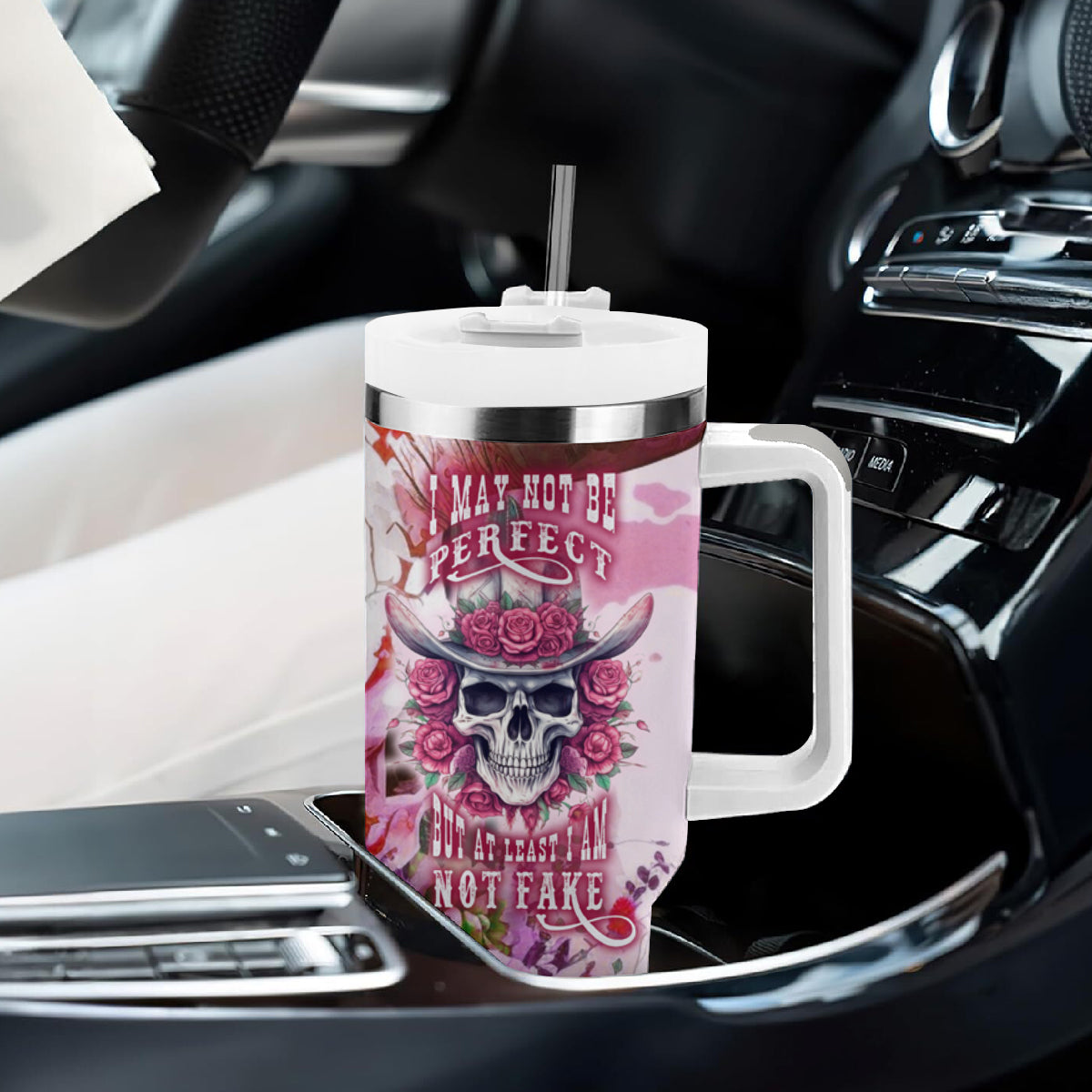I May Not Be Perfect But At Least I Am Not Fake Skull Tumbler With Handle - Wonder Print Shop