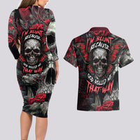 I'm Blunt Because God Rolled Me That Way Skull Couples Matching Long Sleeve Bodycon Dress and Hawaiian Shirt - Wonder Print Shop
