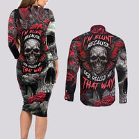 I'm Blunt Because God Rolled Me That Way Skull Couples Matching Long Sleeve Bodycon Dress and Long Sleeve Button Shirts - Wonder Print Shop