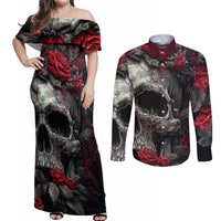 I'm Blunt Because God Rolled Me That Way Skull Couples Matching Off Shoulder Maxi Dress and Long Sleeve Button Shirts - Wonder Print Shop