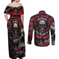 I'm Blunt Because God Rolled Me That Way Skull Couples Matching Off Shoulder Maxi Dress and Long Sleeve Button Shirts - Wonder Print Shop