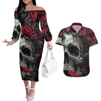I'm Blunt Because God Rolled Me That Way Skull Couples Matching Off The Shoulder Long Sleeve Dress and Hawaiian Shirt - Wonder Print Shop