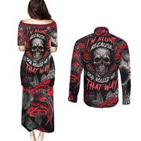 I'm Blunt Because God Rolled Me That Way Skull Couples Matching Puletasi Dress and Long Sleeve Button Shirts - Wonder Print Shop
