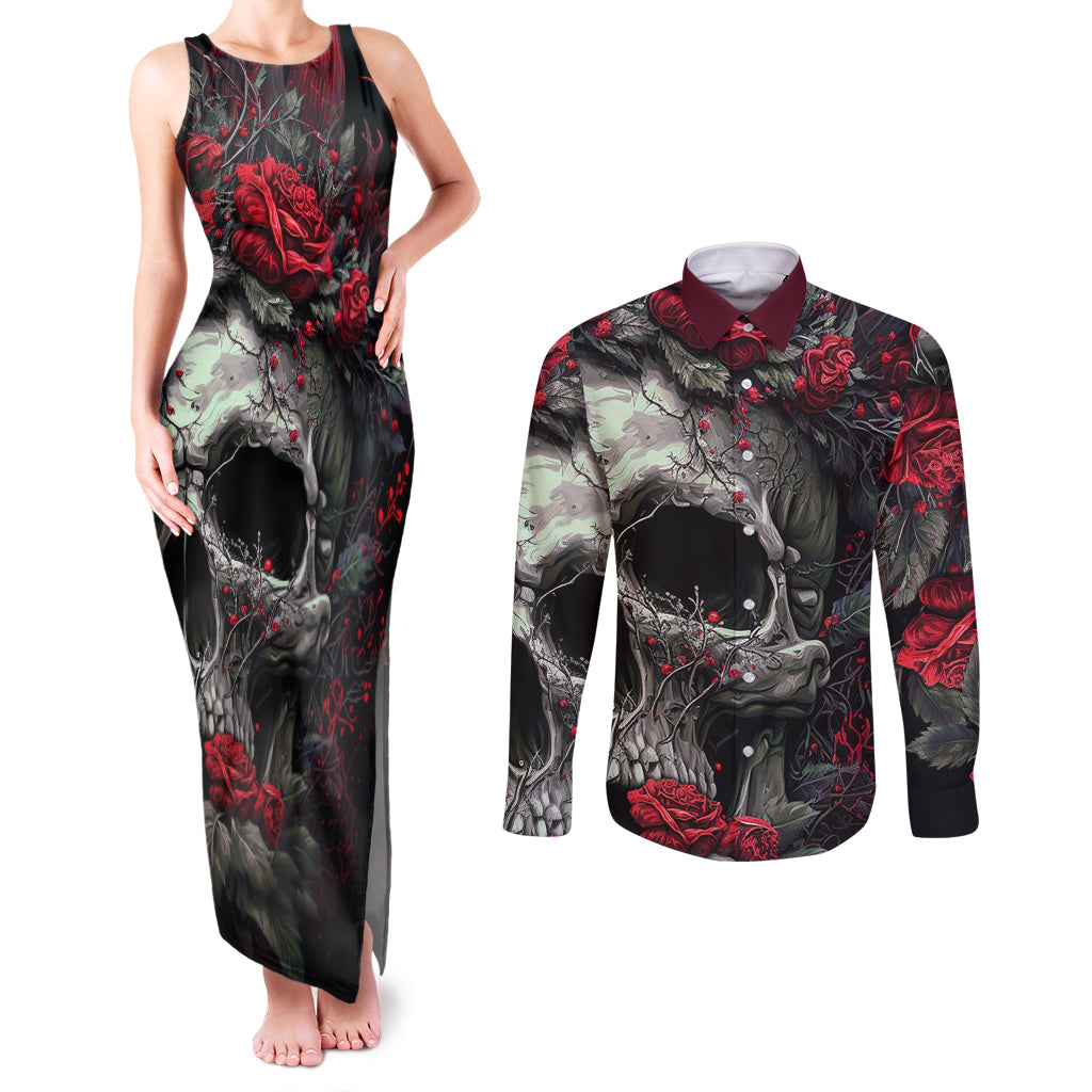 I'm Blunt Because God Rolled Me That Way Skull Couples Matching Tank Maxi Dress and Long Sleeve Button Shirts - Wonder Print Shop