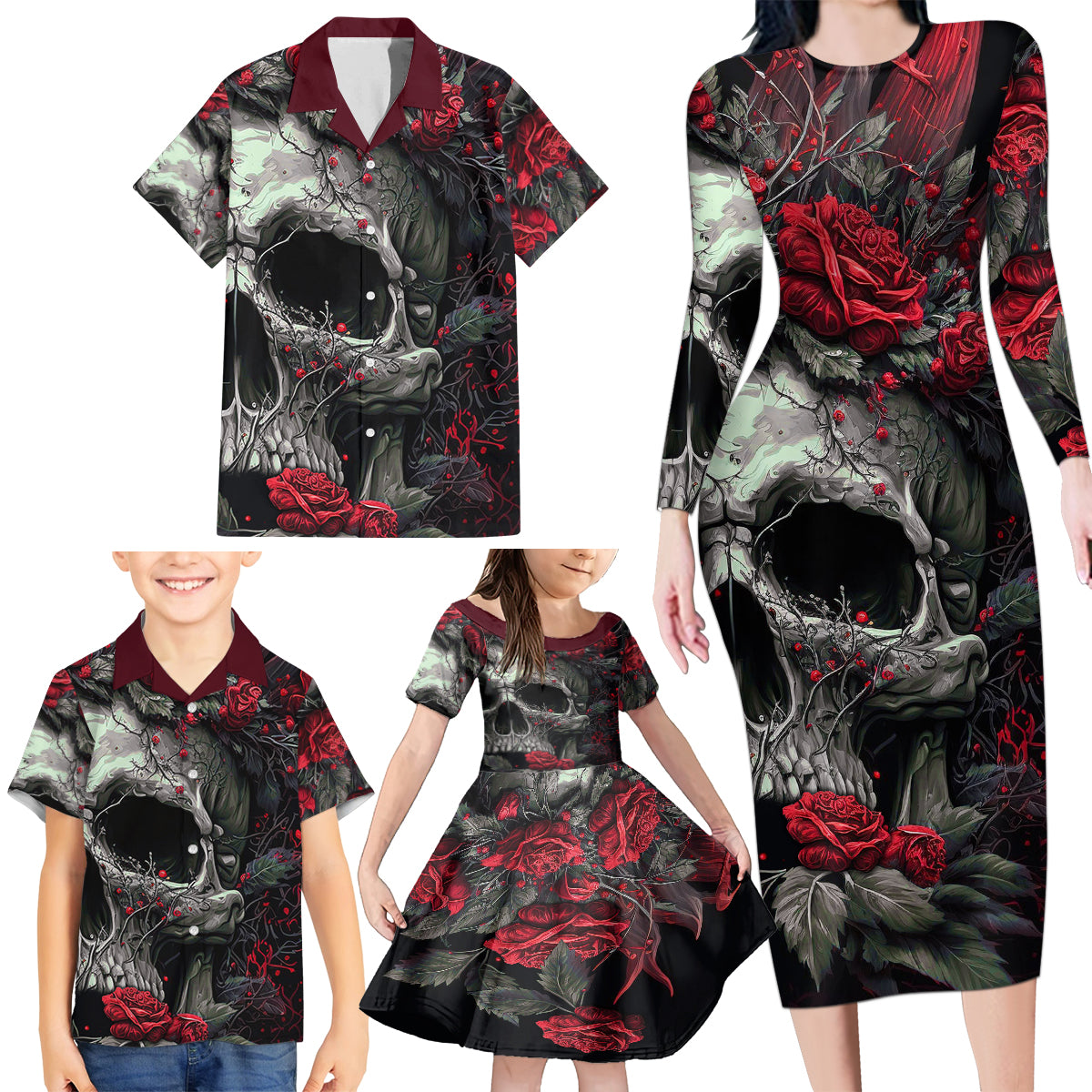 I'm Blunt Because God Rolled Me That Way Skull Family Matching Long Sleeve Bodycon Dress and Hawaiian Shirt - Wonder Print Shop