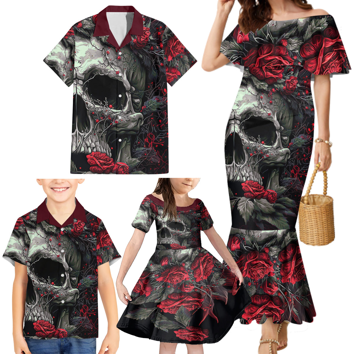I'm Blunt Because God Rolled Me That Way Skull Family Matching Mermaid Dress and Hawaiian Shirt - Wonder Print Shop