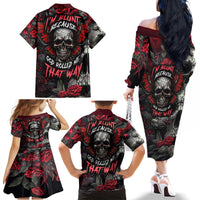 I'm Blunt Because God Rolled Me That Way Skull Family Matching Off Shoulder Long Sleeve Dress and Hawaiian Shirt - Wonder Print Shop