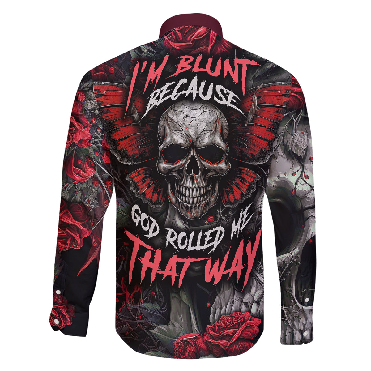 I'm Blunt Because God Rolled Me That Way Skull Family Matching Off Shoulder Long Sleeve Dress and Hawaiian Shirt - Wonder Print Shop