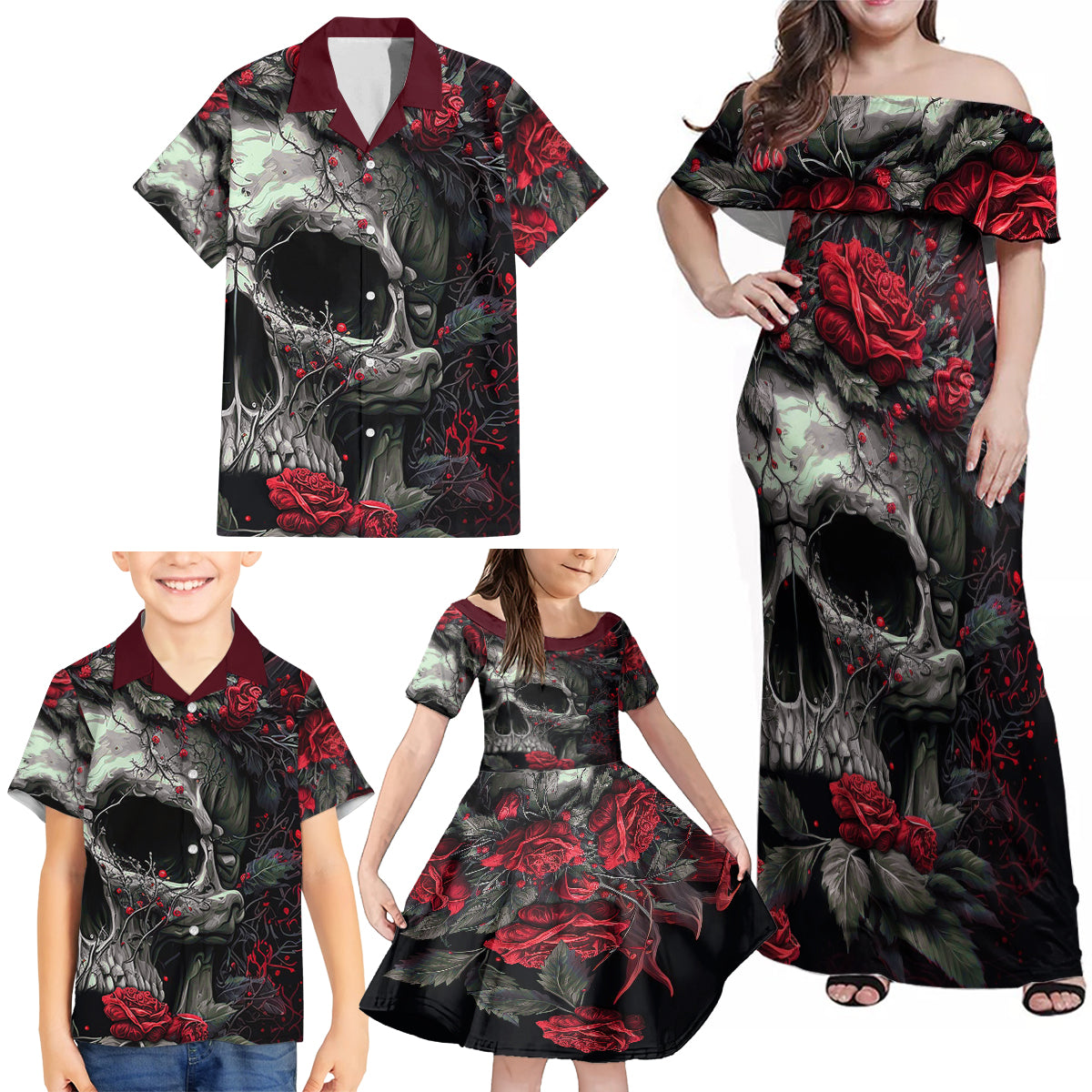 I'm Blunt Because God Rolled Me That Way Skull Family Matching Off Shoulder Maxi Dress and Hawaiian Shirt - Wonder Print Shop