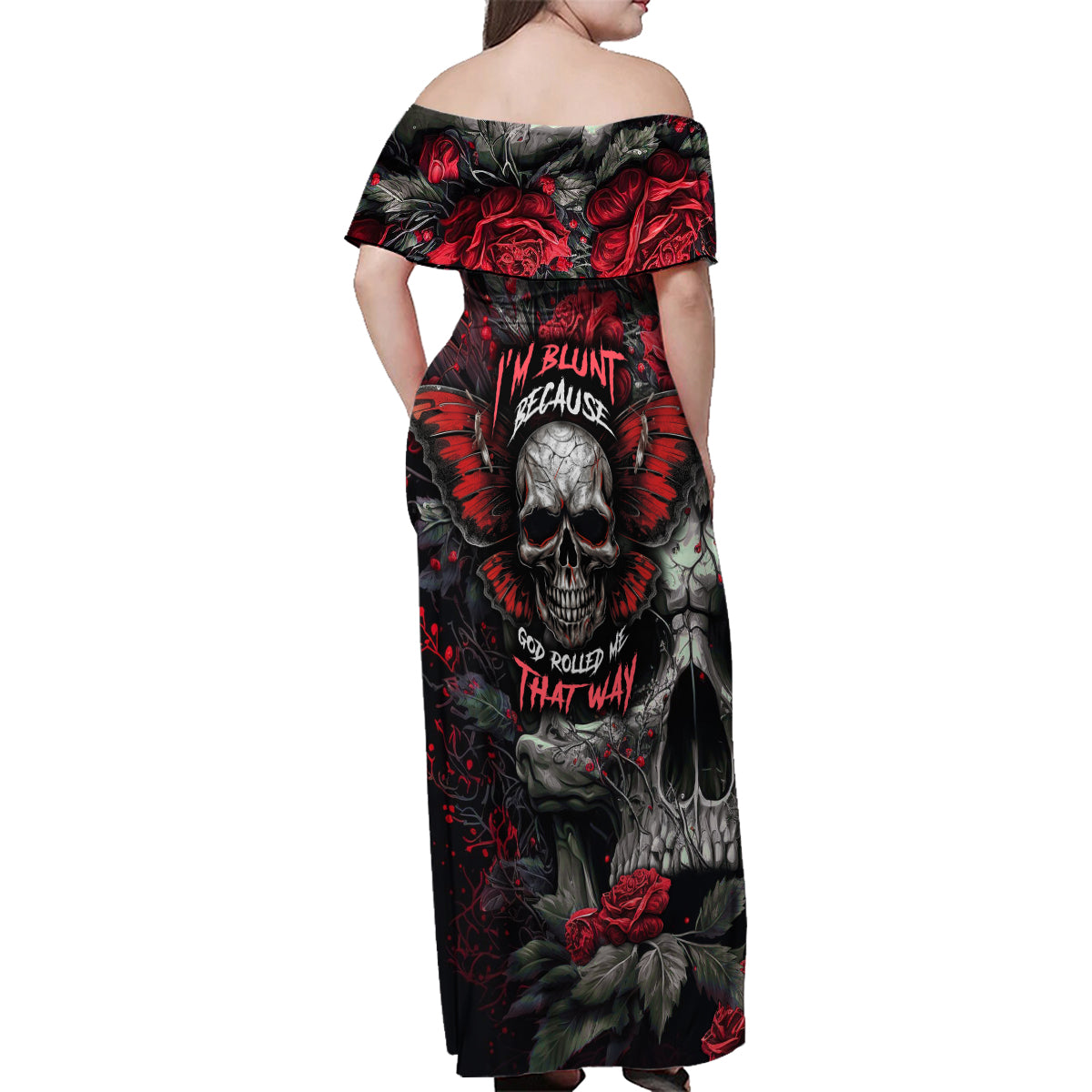 I'm Blunt Because God Rolled Me That Way Skull Family Matching Off Shoulder Maxi Dress and Hawaiian Shirt - Wonder Print Shop