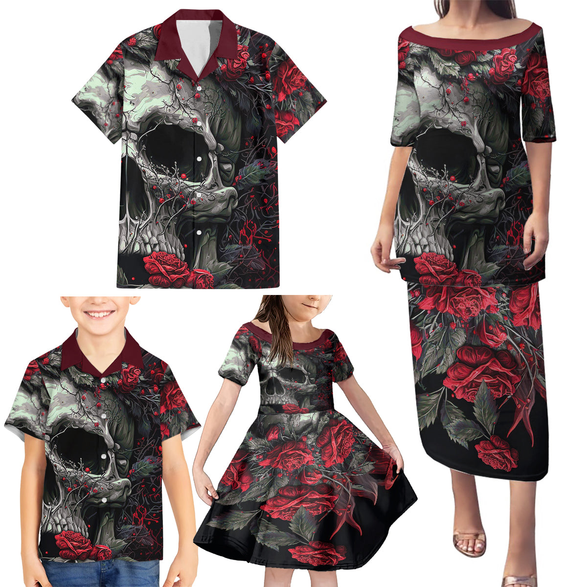 I'm Blunt Because God Rolled Me That Way Skull Family Matching Puletasi Dress and Hawaiian Shirt - Wonder Print Shop