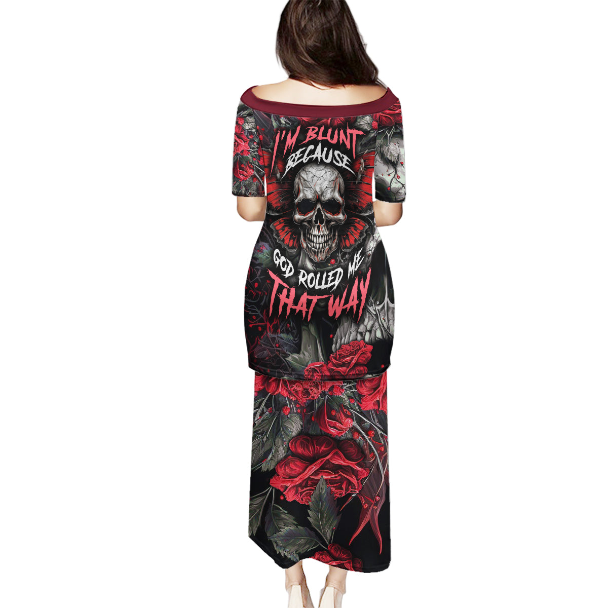 I'm Blunt Because God Rolled Me That Way Skull Family Matching Puletasi Dress and Hawaiian Shirt - Wonder Print Shop