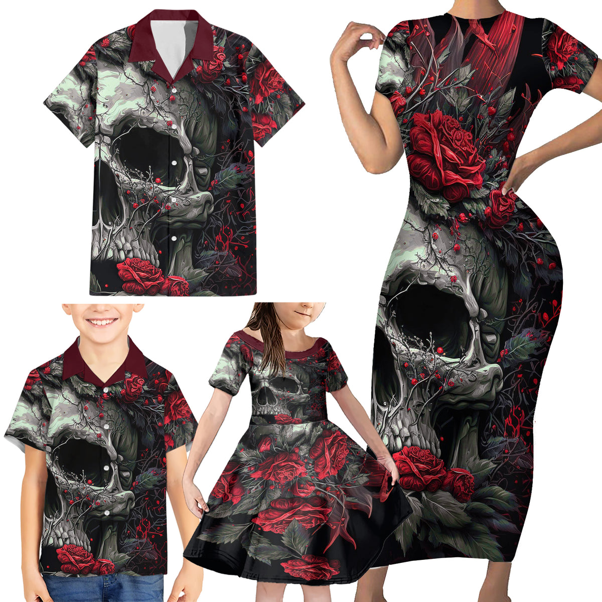 I'm Blunt Because God Rolled Me That Way Skull Family Matching Short Sleeve Bodycon Dress and Hawaiian Shirt - Wonder Print Shop