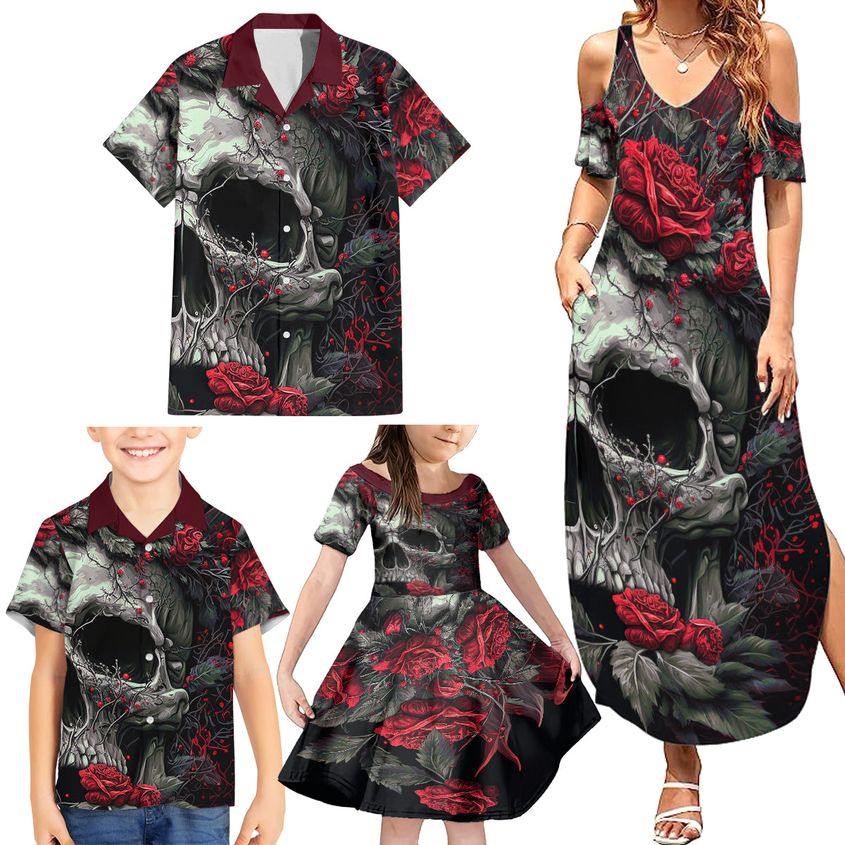 I'm Blunt Because God Rolled Me That Way Skull Family Matching Summer Maxi Dress and Hawaiian Shirt - Wonder Print Shop