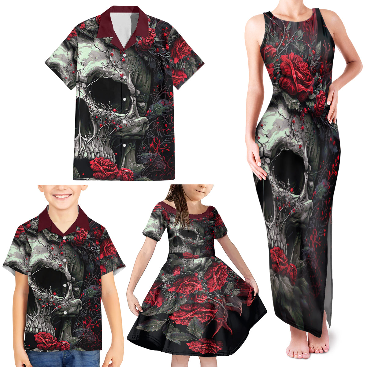 I'm Blunt Because God Rolled Me That Way Skull Family Matching Tank Maxi Dress and Hawaiian Shirt - Wonder Print Shop