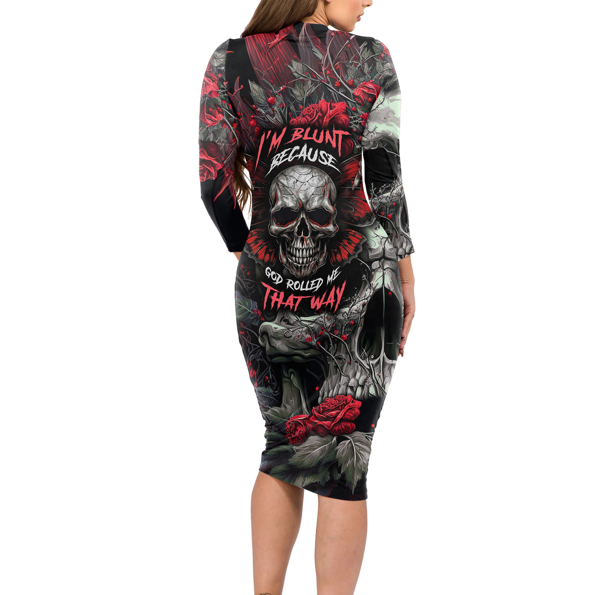 I'm Blunt Because God Rolled Me That Way Skull Long Sleeve Bodycon Dress - Wonder Print Shop