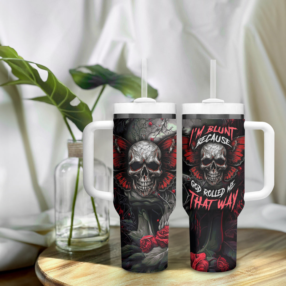 I'm Blunt Because God Rolled Me That Way Skull Tumbler With Handle - Wonder Print Shop