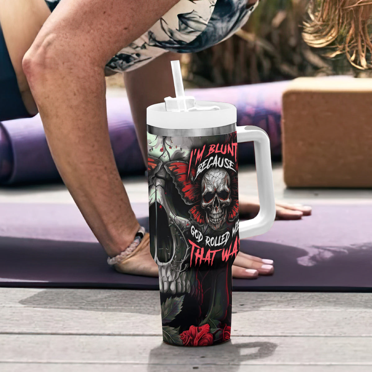 I'm Blunt Because God Rolled Me That Way Skull Tumbler With Handle - Wonder Print Shop