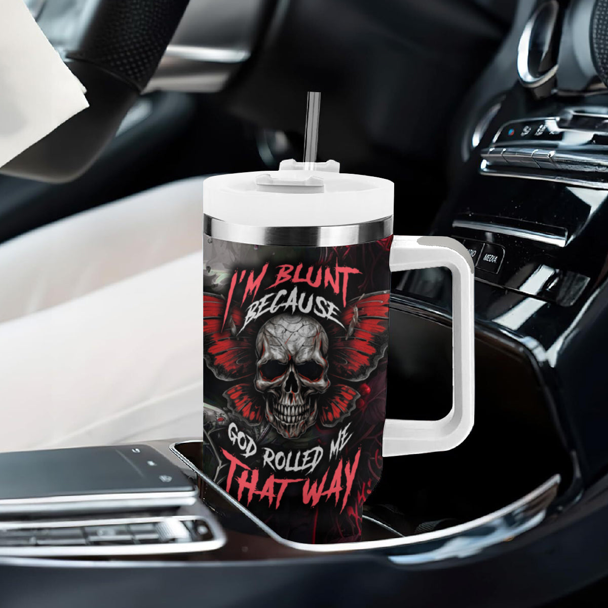 I'm Blunt Because God Rolled Me That Way Skull Tumbler With Handle - Wonder Print Shop