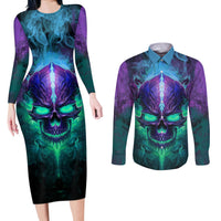 You My Friend Should Have Been Swallowed Skull Couples Matching Long Sleeve Bodycon Dress and Long Sleeve Button Shirts - Wonder Print Shop