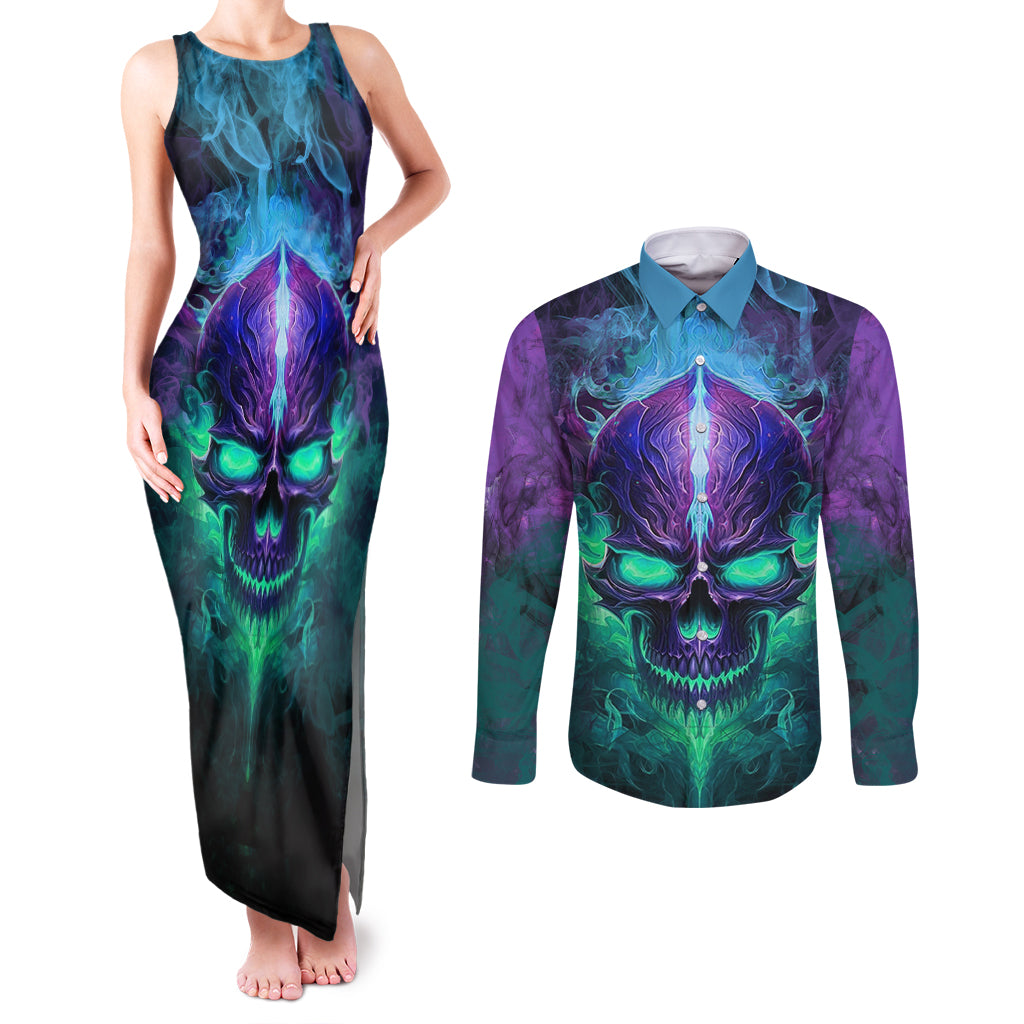 You My Friend Should Have Been Swallowed Skull Couples Matching Tank Maxi Dress and Long Sleeve Button Shirts - Wonder Print Shop