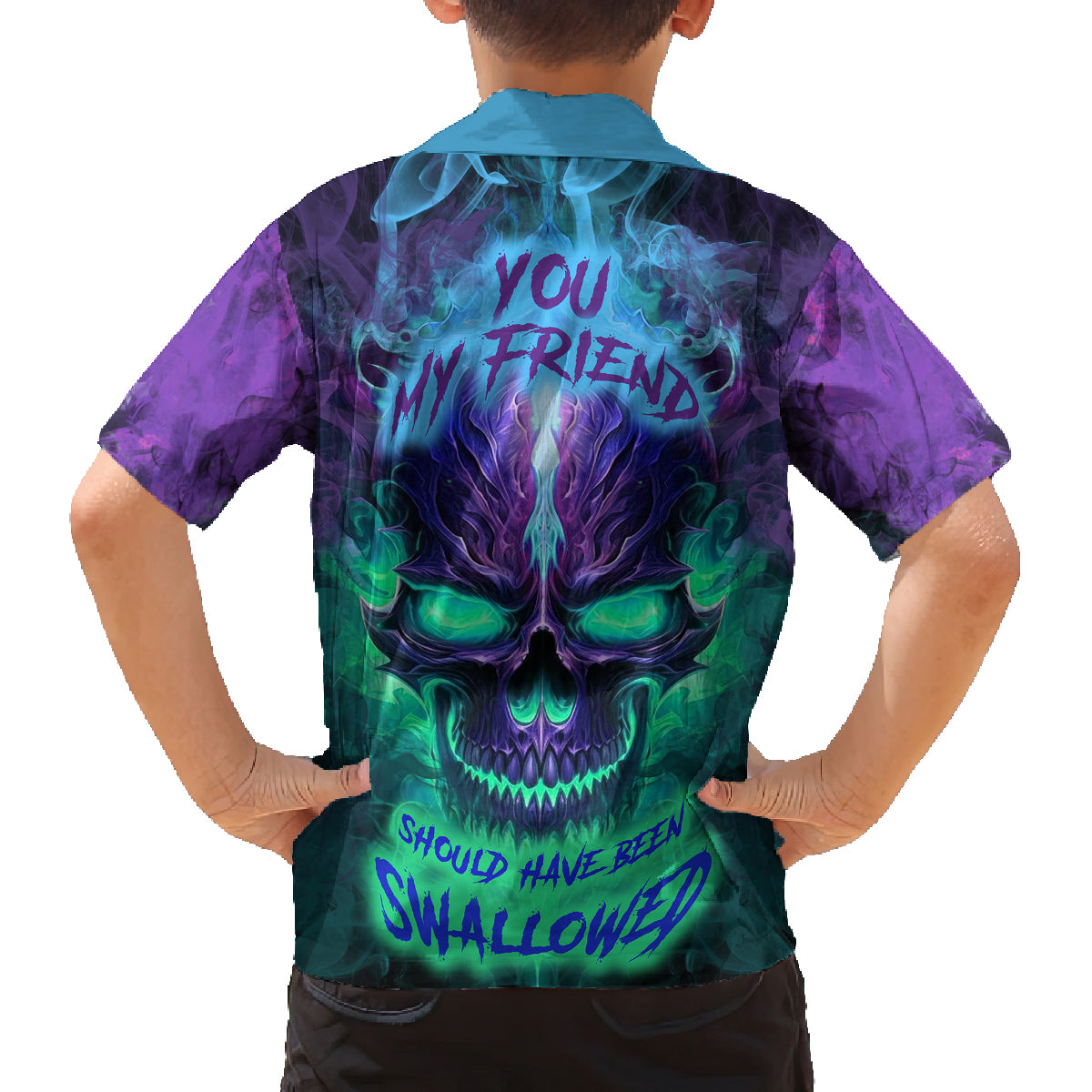 You My Friend Should Have Been Swallowed Skull Family Matching Long Sleeve Bodycon Dress and Hawaiian Shirt - Wonder Print Shop