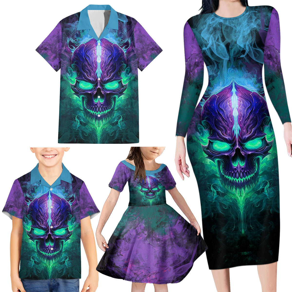 You My Friend Should Have Been Swallowed Skull Family Matching Long Sleeve Bodycon Dress and Hawaiian Shirt - Wonder Print Shop