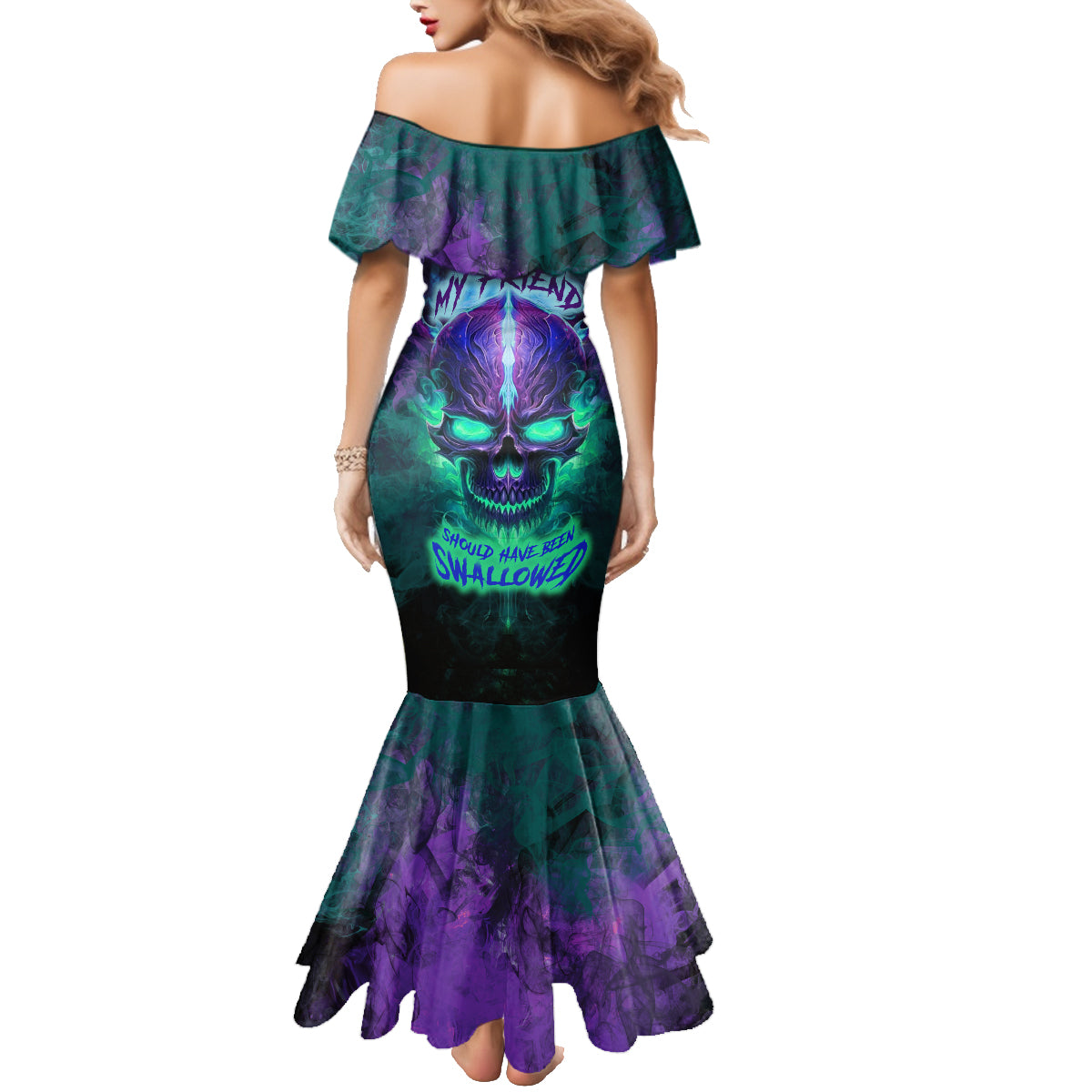 You My Friend Should Have Been Swallowed Skull Family Matching Mermaid Dress and Hawaiian Shirt - Wonder Print Shop