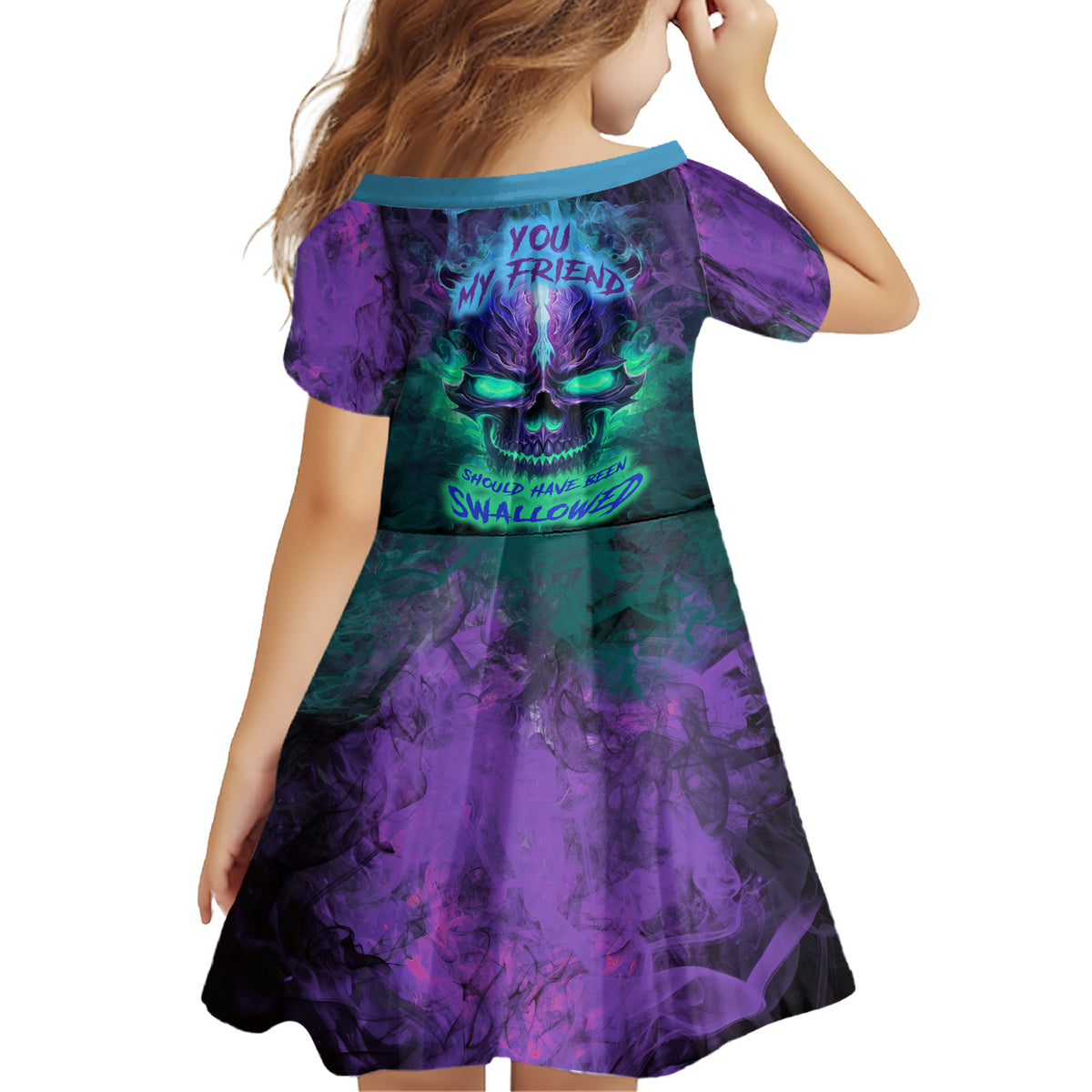 You My Friend Should Have Been Swallowed Skull Family Matching Short Sleeve Bodycon Dress and Hawaiian Shirt - Wonder Print Shop