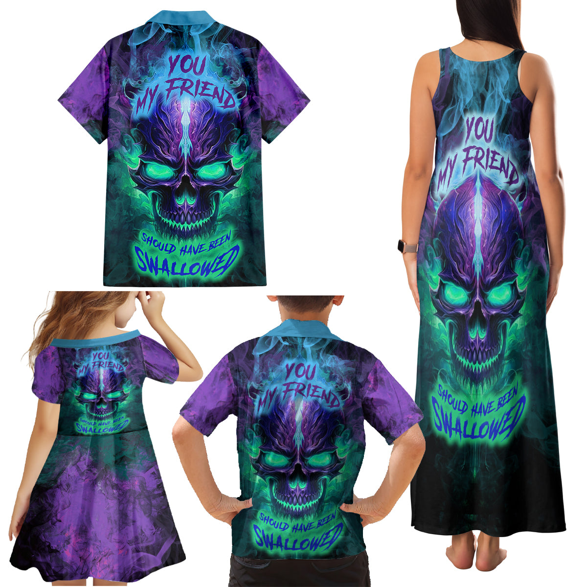 You My Friend Should Have Been Swallowed Skull Family Matching Tank Maxi Dress and Hawaiian Shirt - Wonder Print Shop
