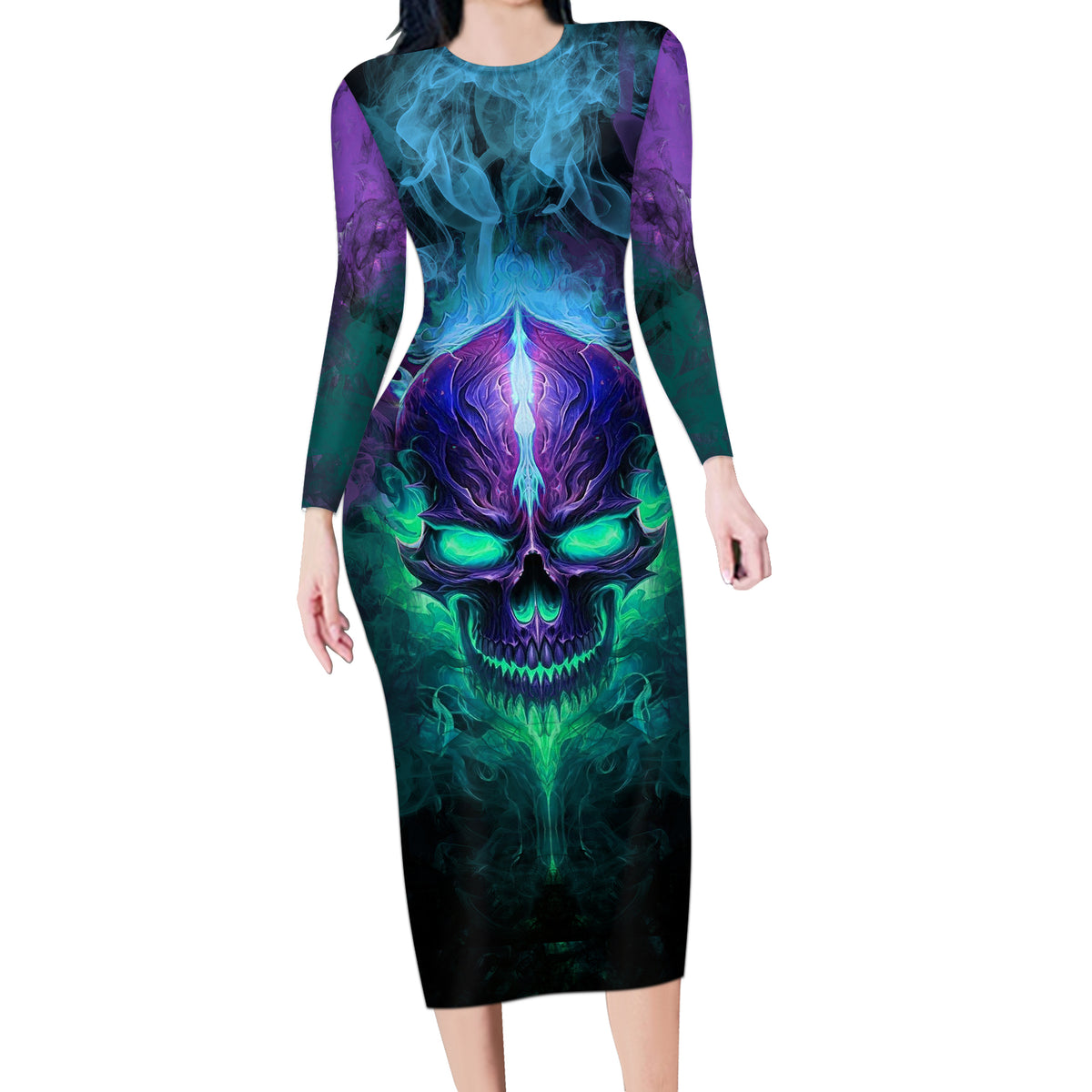 You My Friend Should Have Been Swallowed Skull Long Sleeve Bodycon Dress - Wonder Print Shop