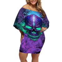 You My Friend Should Have Been Swallowed Skull Off Shoulder Short Dress - Wonder Print Shop