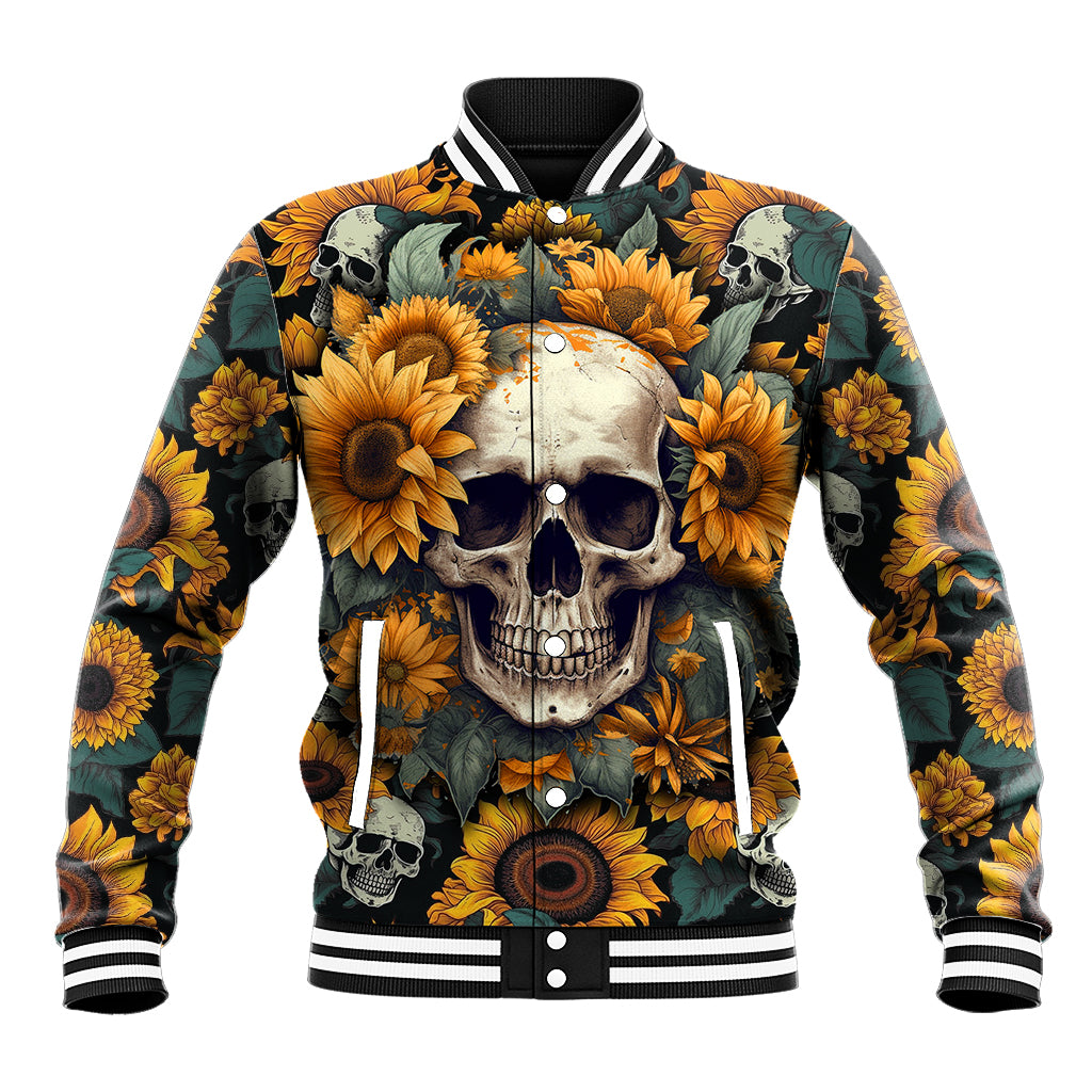 Shine Like A Sunflower Skull Baseball Jacket - Wonder Print Shop