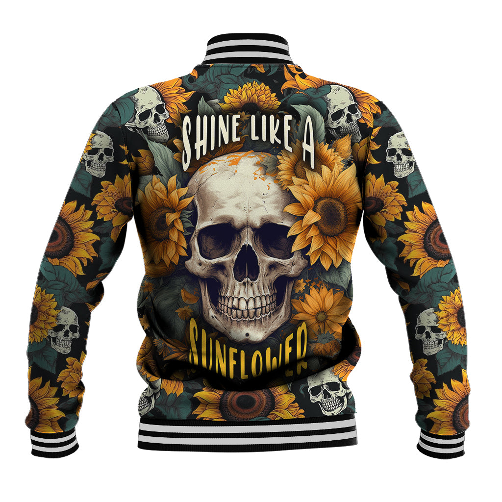 Shine Like A Sunflower Skull Baseball Jacket - Wonder Print Shop