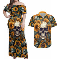 Shine Like A Sunflower Skull Couples Matching Off Shoulder Maxi Dress and Hawaiian Shirt - Wonder Print Shop