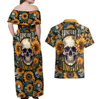 Shine Like A Sunflower Skull Couples Matching Off Shoulder Maxi Dress and Hawaiian Shirt - Wonder Print Shop