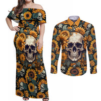 Shine Like A Sunflower Skull Couples Matching Off Shoulder Maxi Dress and Long Sleeve Button Shirts - Wonder Print Shop