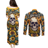 Shine Like A Sunflower Skull Couples Matching Puletasi Dress and Long Sleeve Button Shirts - Wonder Print Shop