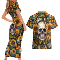 Shine Like A Sunflower Skull Couples Matching Short Sleeve Bodycon Dress and Hawaiian Shirt - Wonder Print Shop