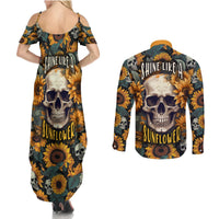 Shine Like A Sunflower Skull Couples Matching Summer Maxi Dress and Long Sleeve Button Shirts - Wonder Print Shop